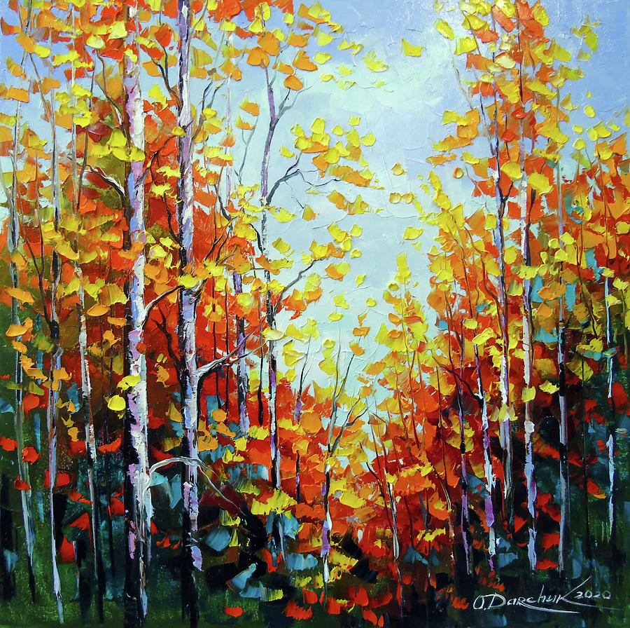 Autumn breath of birches Painting by Olha Darchuk