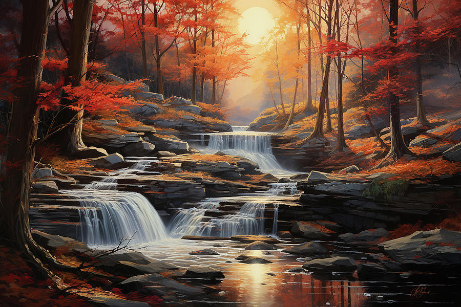 Autumn Cascade Digital Art by Lori Grimmett