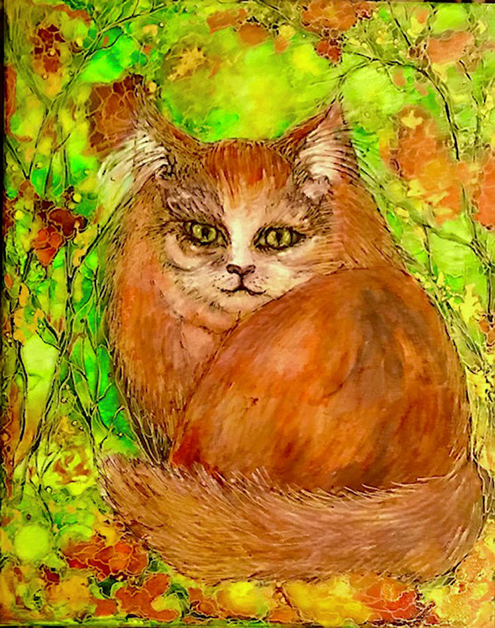 Autumn Cat Painting by Rae Chichilnitsky