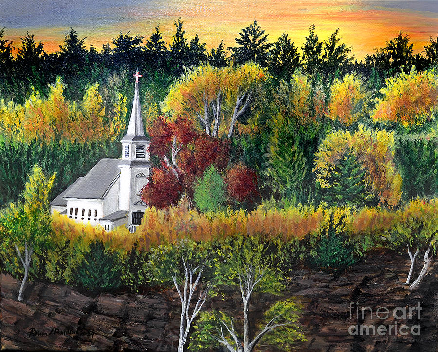 Autumn Church Sunset  Painting by Pat Davidson