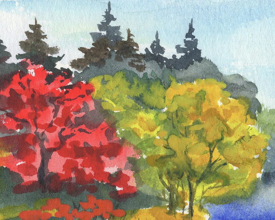 Autumn Colors Fall Landscape Watercolor Warm Happy Tones I  Painting by Irina Sztukowski