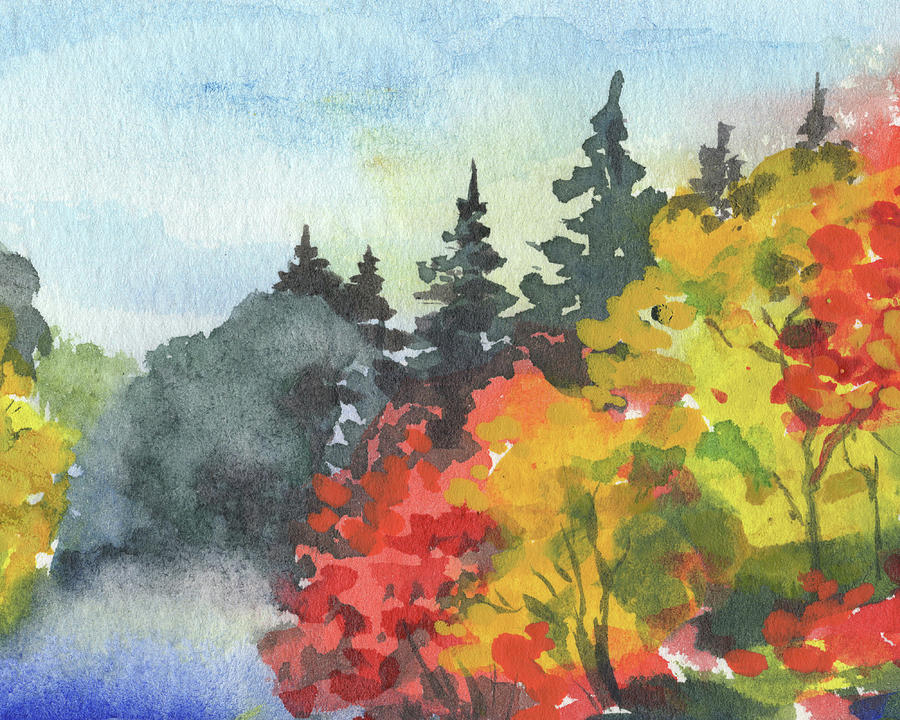 Autumn Colors Fall Landscape Watercolor Warm Happy Tones II  Painting by Irina Sztukowski