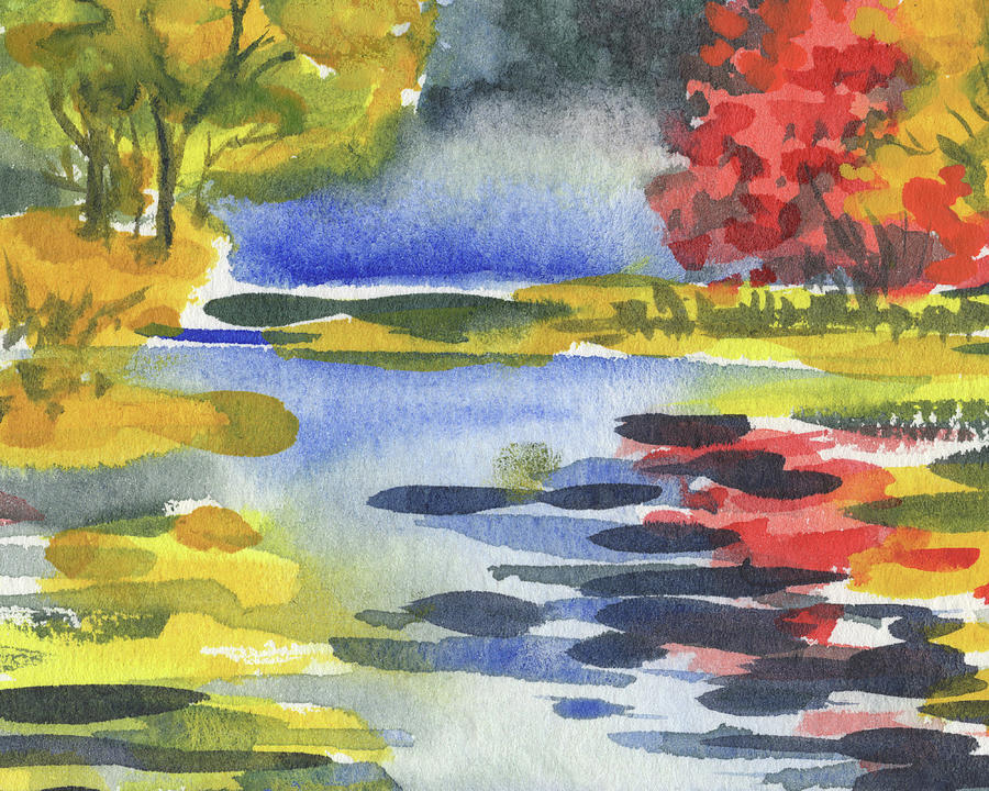 Autumn Colors Fall Landscape Watercolor Warm Happy Tones IV Painting by Irina Sztukowski