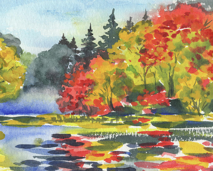 Autumn Colors Fall Landscape Watercolor Warm Happy Tones VI Painting by Irina Sztukowski