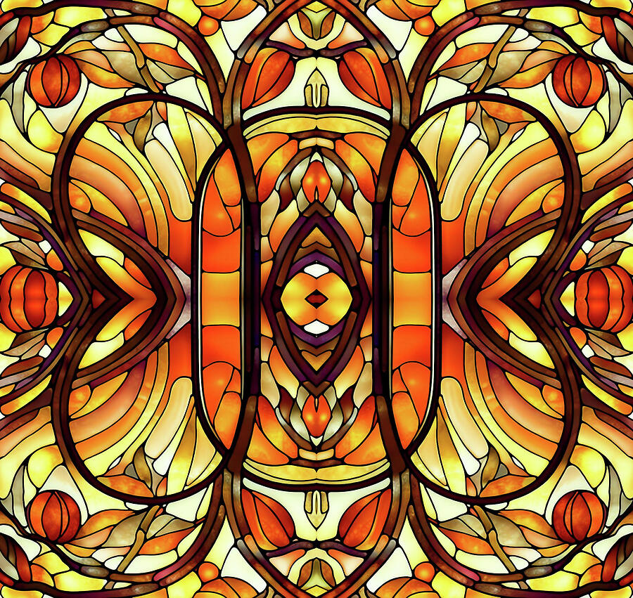 Autumn Colors Faux Stained Glass Panel  Mixed Media by Shelli Fitzpatrick