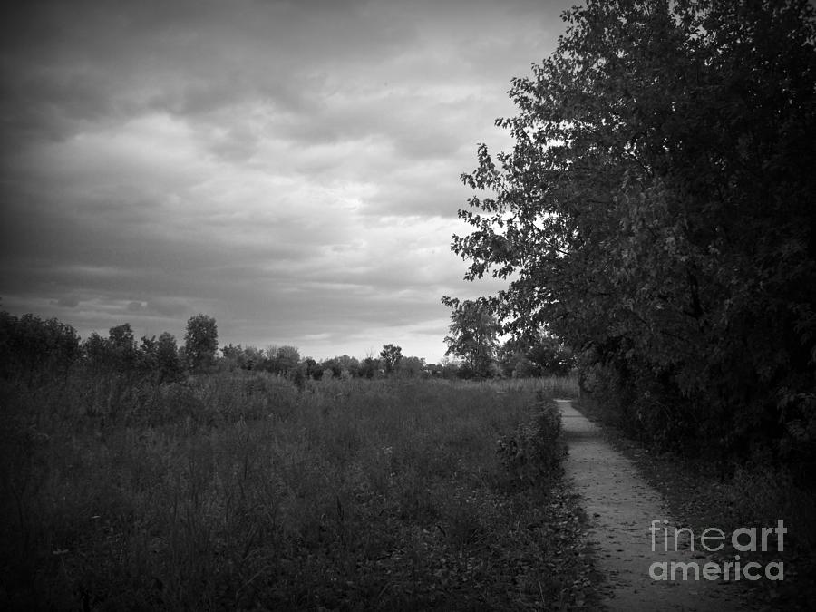 Autumn Colors Stormy Skies Along The Prairie Trail - Black And White Photograph by Frank J Casella