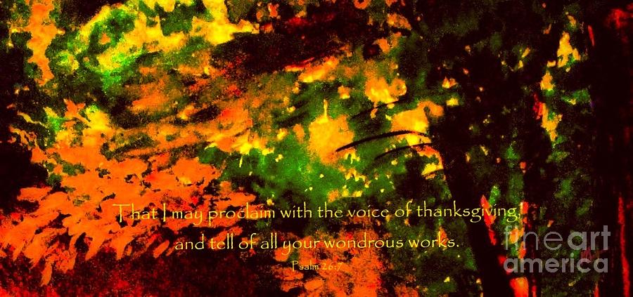 Tree Painting - Autumn Colors with Text by Hazel Holland