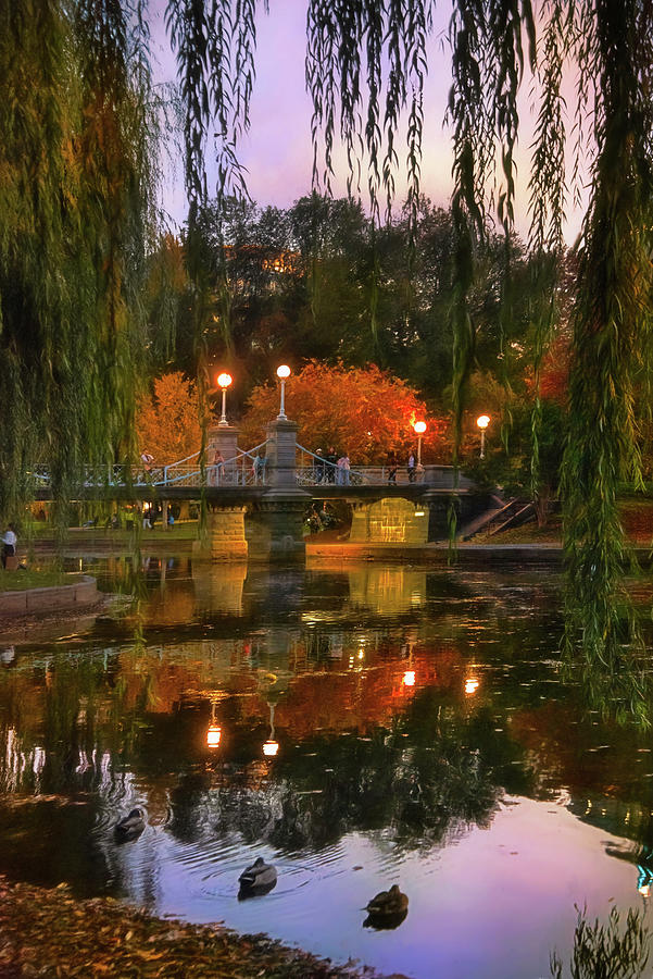 Boston Photograph - Autumn Colorsand the Lagoon Bridge - Boston Public Garden by Joann Vitali
