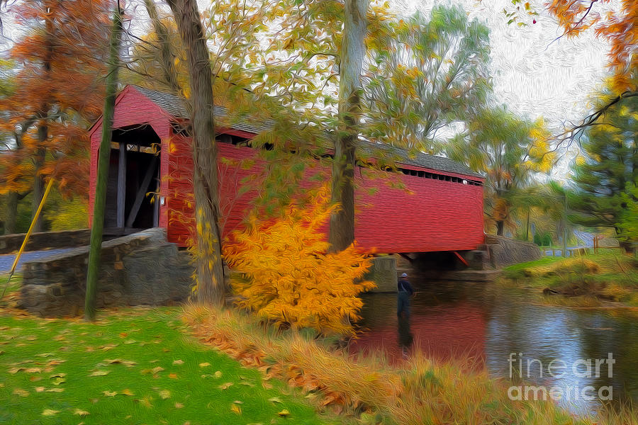 Autumn Covered Bridge in Maryland Photograph by SCB Captures