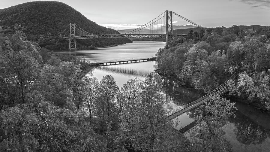 Bridge Photograph - Autumn Dawn At Three Bridges  BW Version by Angelo Marcialis