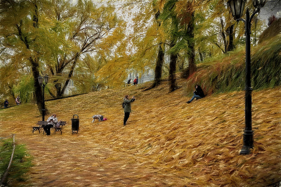 Autumn day is full of golden light / Bastion Hill of Old Riga  Mixed Media by Aleksandrs Drozdovs