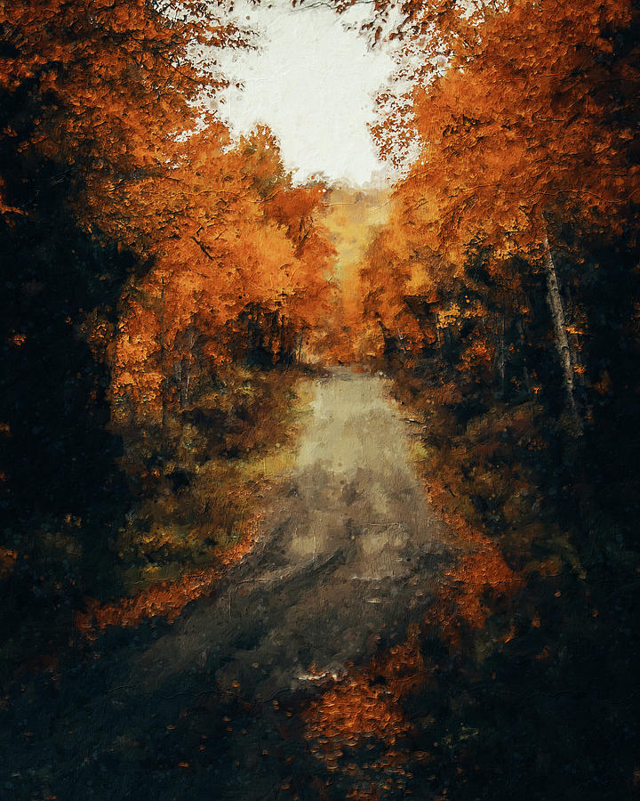 Autumn Dirt Road In Maine Painting by Dan Sproul