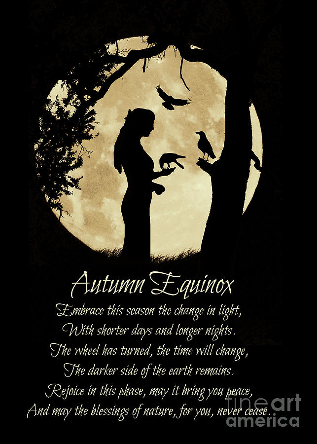 Autumn Equinox Blessing with Girl and Ravens Oak Tree and Moon Photograph by Stephanie Laird
