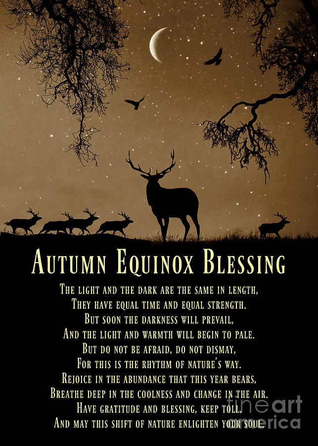 Autumn Equinox With Stag Deer Elk Crescent Moon And Blessing Poem Photograph By Stephanie Laird