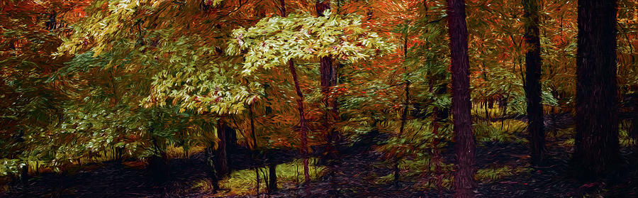 Autumn fall colors Rainy Day Trees fx 914 Painting by Dan Carmichael
