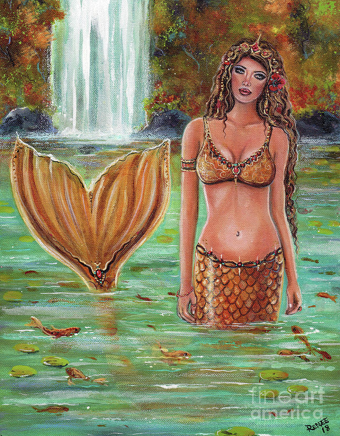 Mermaid Painting - Autumn Falls Mermaid by Renee Lavoie