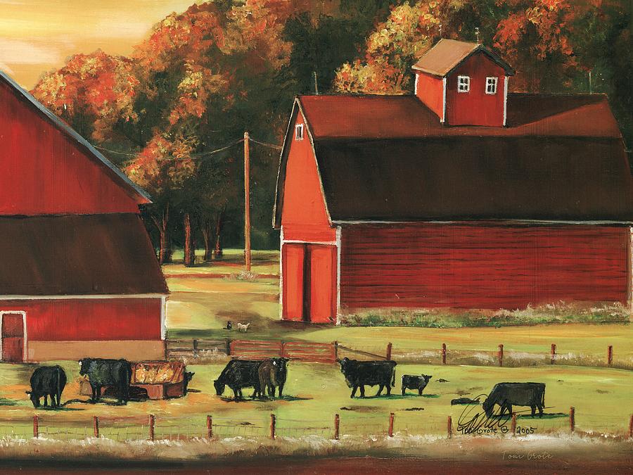 Cow Painting - Autumn Farm by Toni Grote