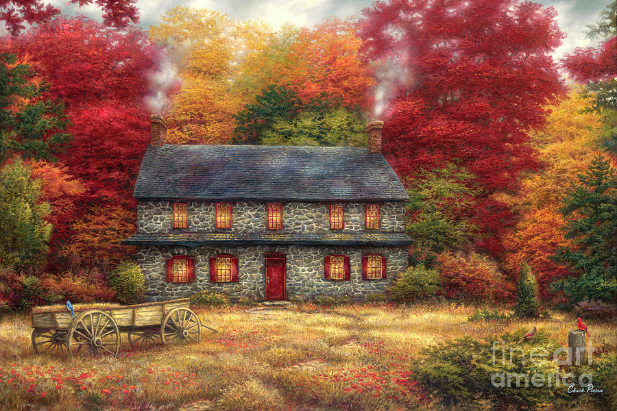Autumn Farmhouse Painting by Chuck Pinson