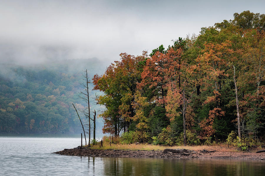 Autumn Fog at Lake Fort Smith Photograph by James Barber