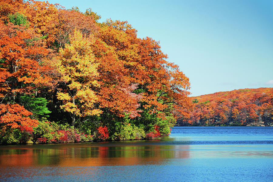 Autumn foliage lake Photograph by Songquan Deng