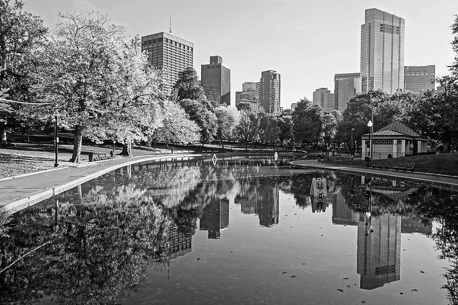 Autumn Foliage on the Boston Common Frog Pond Black and White Photograph by Toby McGuire