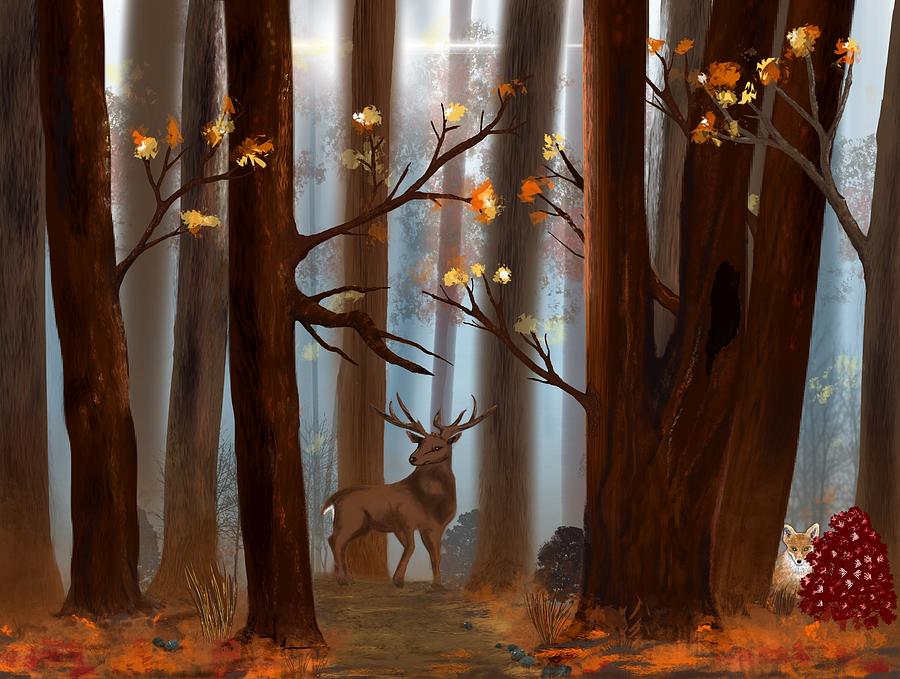 Doppelganger33 Ltd Photo Painting Digital Autumn Forest Scene Canvas Art  Print 並行輸入品 オブジェ、置き物