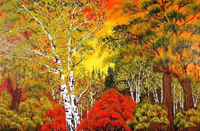Autumn Forest Painting by Marlene Moore