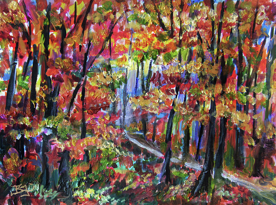 Autumn Forest Path Painting by Jean Batzell Fitzgerald