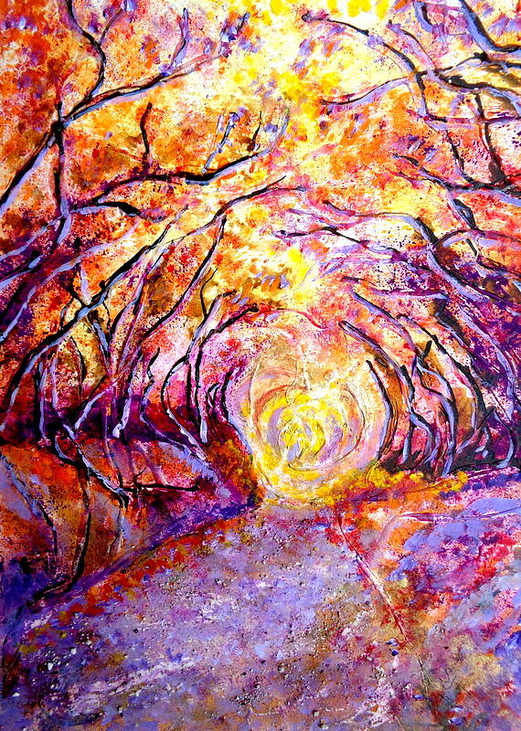 Autumn forest path Painting by Sarah Hornsby