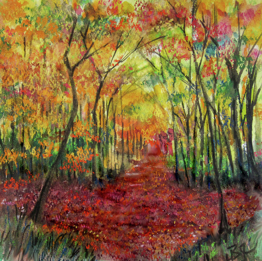 Autumn Forest Sunlight Painting by Jean Batzell Fitzgerald