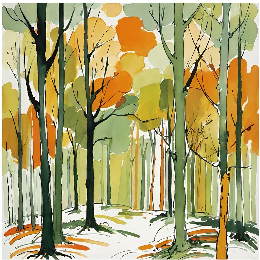 Autumn Forest Watercolor Digital Art by Bonnie Bruno