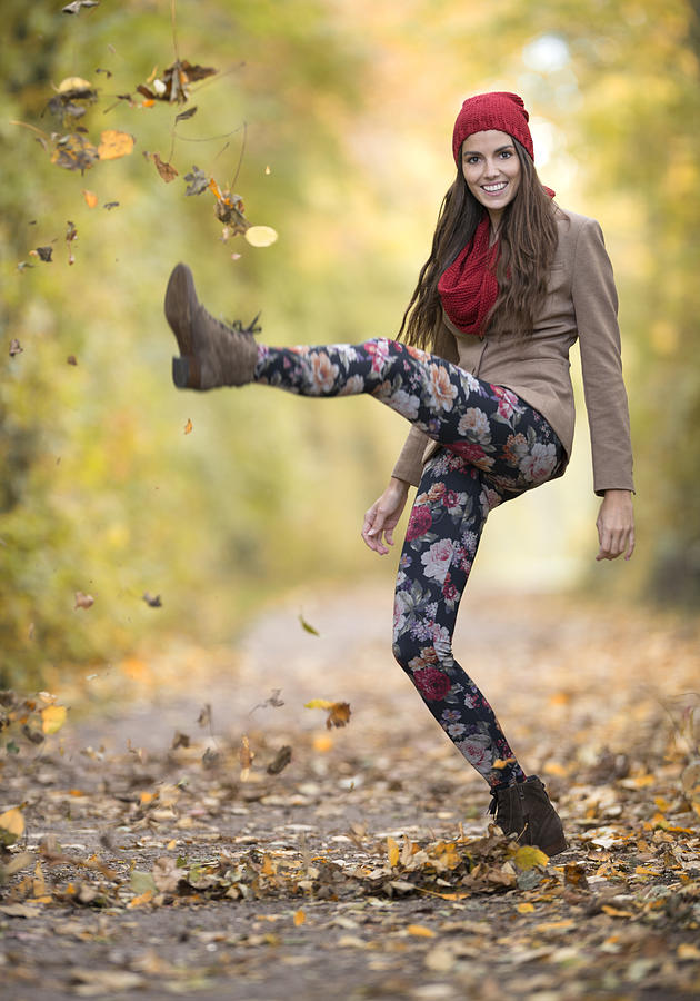 Autumn Fun, Kicking Leaves Photograph by 4fr