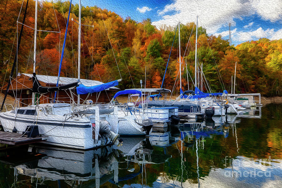 Autumn glory at Laurel Marina oil painting Photograph by Shelia Hunt