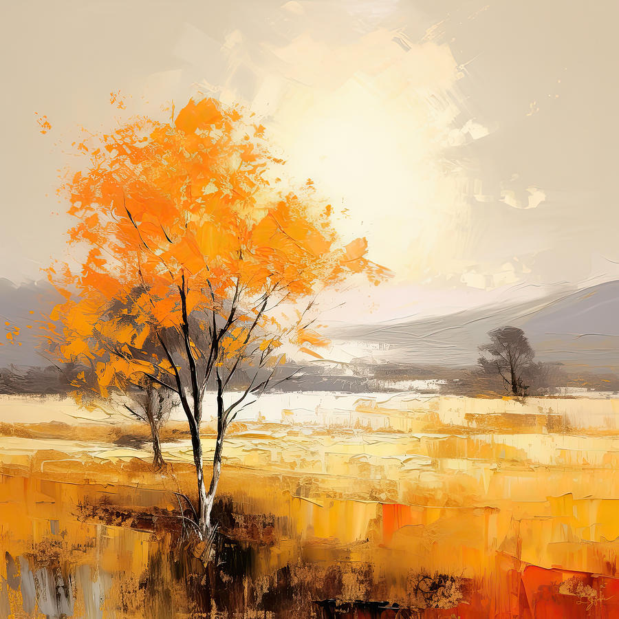 Autumn Gold - Yellow Autumn Tree Art Painting by Lourry Legarde