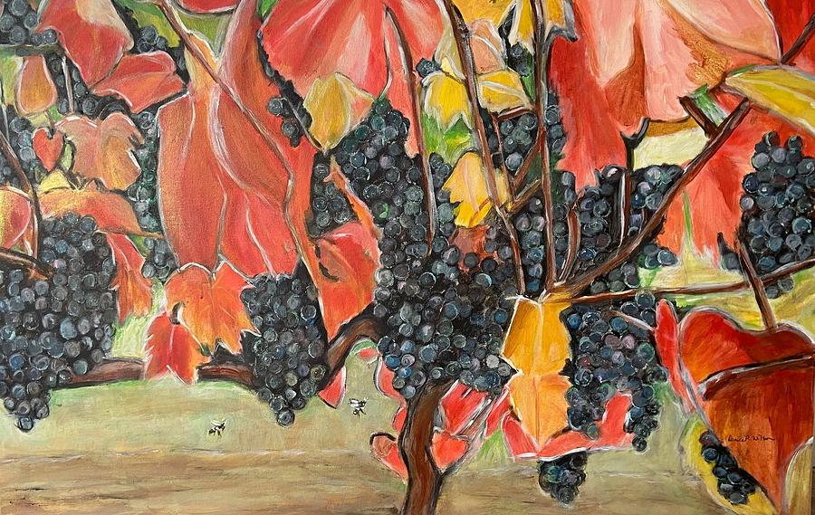 Autumn Grapes Painting by Denice Palanuk Wilson