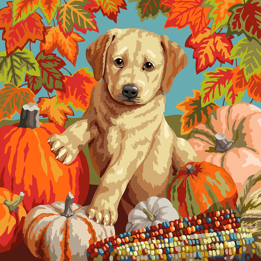 Dog Painting - Autumn Harvest Labrador Retriever Puppy by Crista Forest