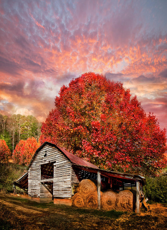 Autumn Hay Barn at Sunset Photograph by Debra and Dave Vanderlaan