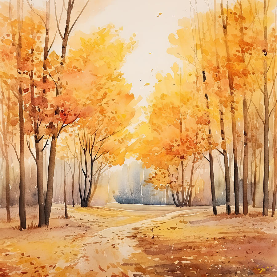 Yellow And Gray Digital Art - Autumn Haze - Autumn Impressionist Artwork by Lourry Legarde
