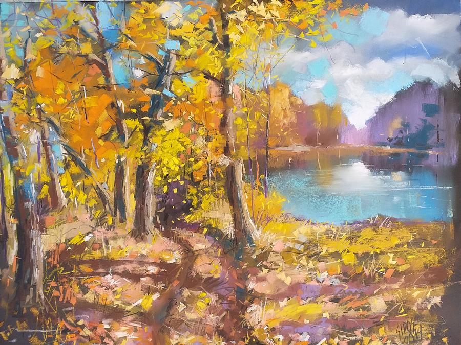 Autumn impression by the lake Painting by Lorand Sipos