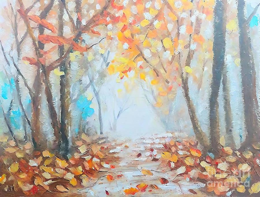 Fall Painting - Autumn impression in the park Painting autumn park fall impression fine art home deco abstract acrylic art artistic artwork autumn background beautiful bright brown brush canvas color colorful by N Akkash