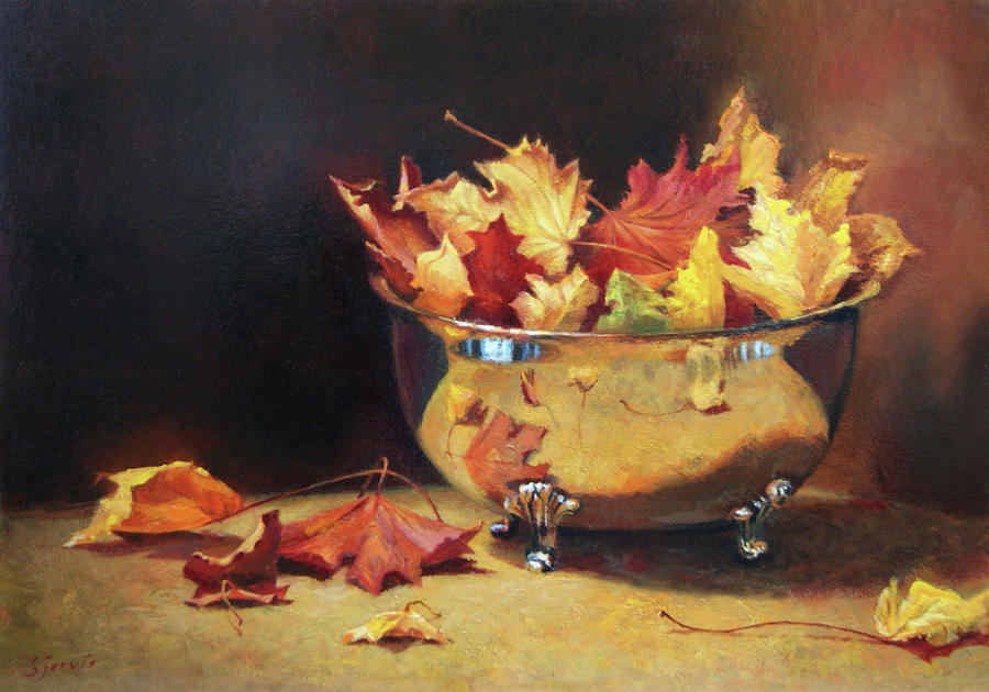 Still Life Painting - Autumn In A Silver Bowl by Susan N Jarvis