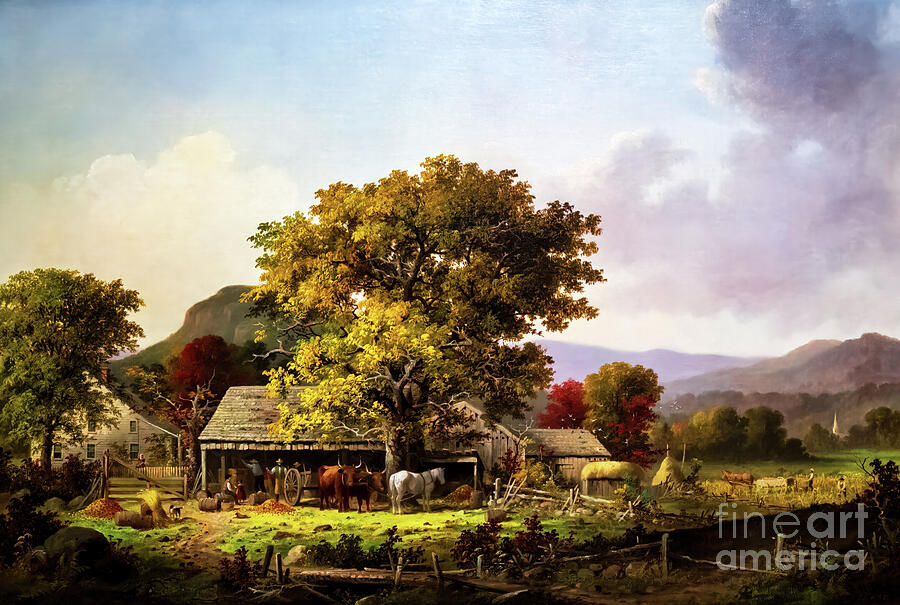 Autumn In New England, Cider Making By George Durrie 1863 Painting
