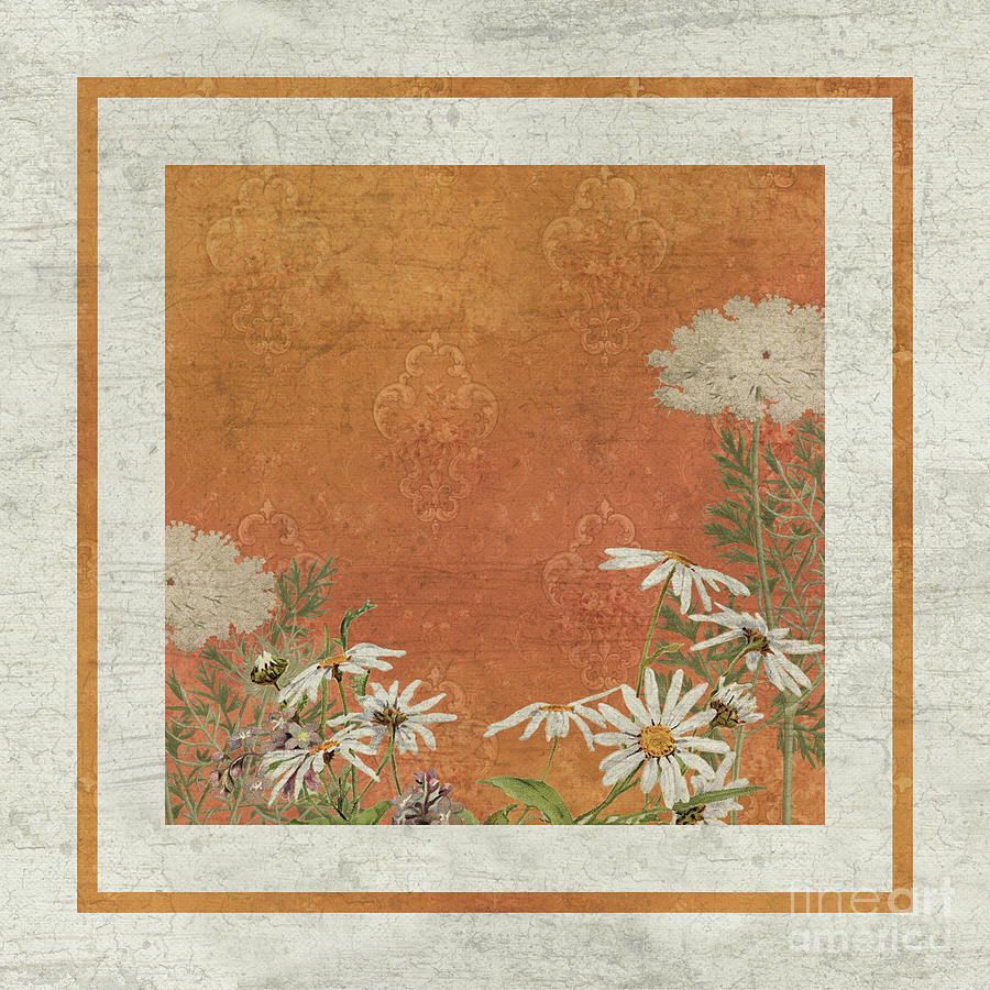 Autumn in Paris Burnt Orange Daisies Queen Annes Lace Mixed Media by Audrey Jeanne Roberts