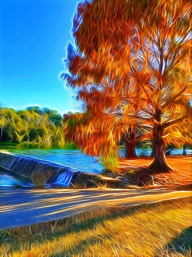 Waterfall Digital Art - Autumn In Texas by Ella Char