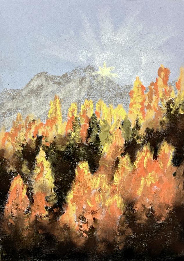Autumn in the forest in the mountains before sunset Pastel by Masha Batkova