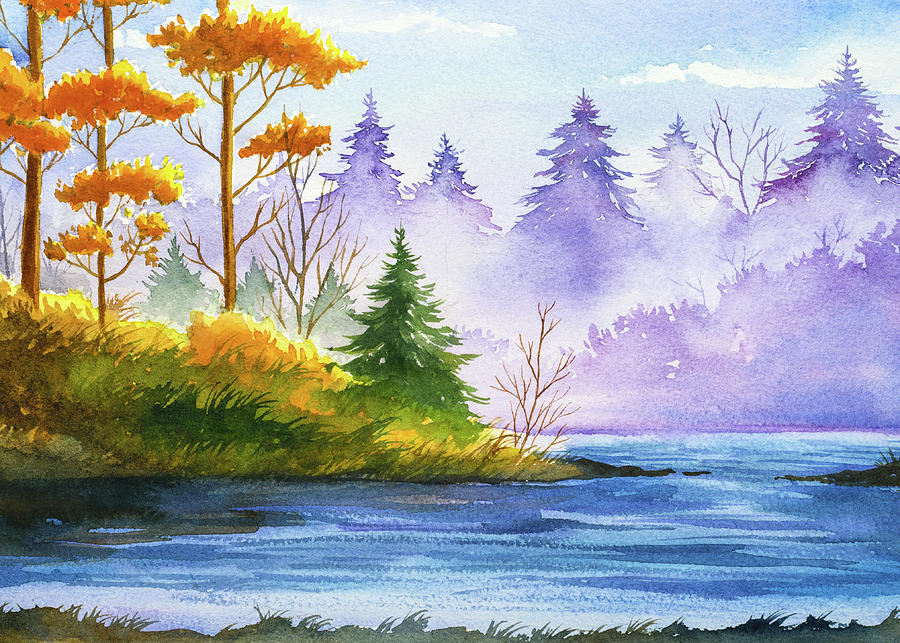 Autumn Lake and Mountains Painting by Artistic Notion - Fine Art America