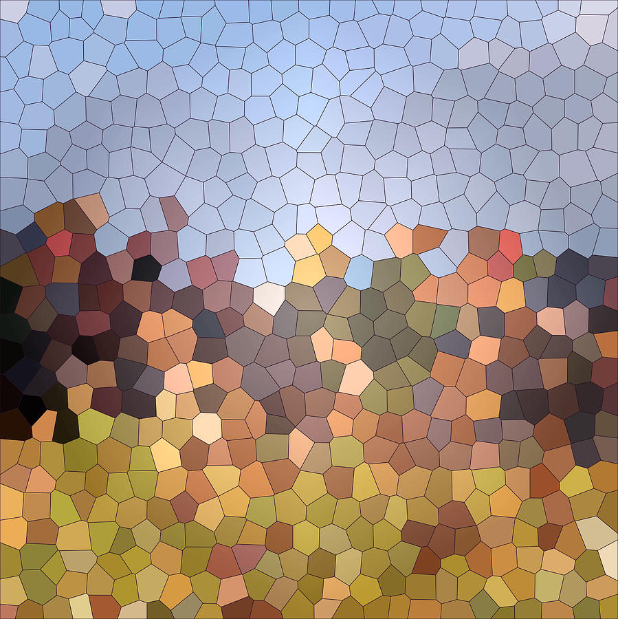 Abstract Digital Art - Autumn landscape - abstract mosaic background by Elena Sysoeva