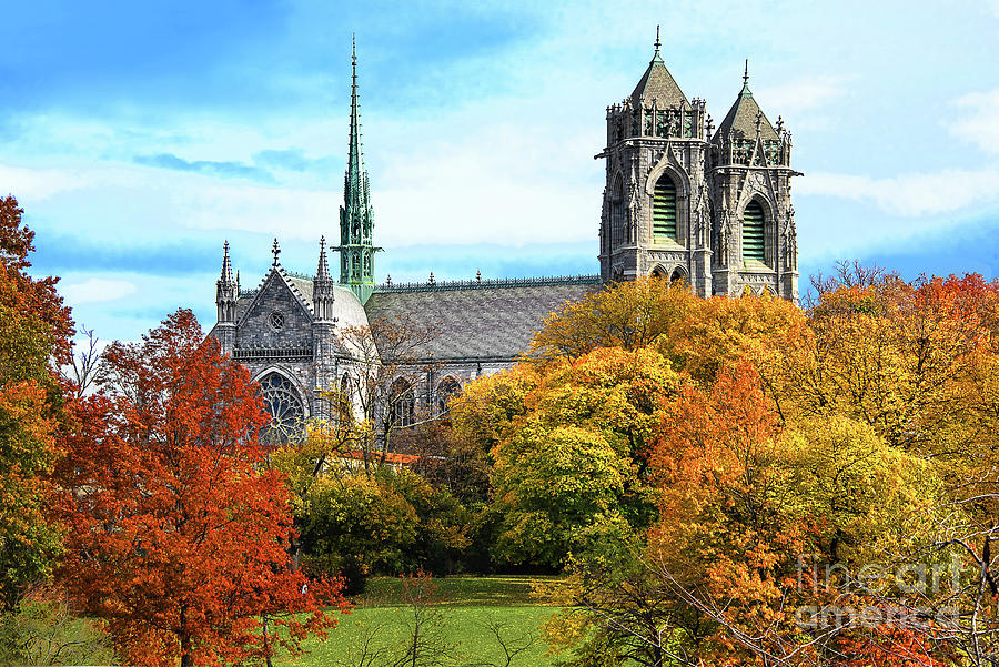 Autumn  Leaves And Cathedral Newark Nj Photograph