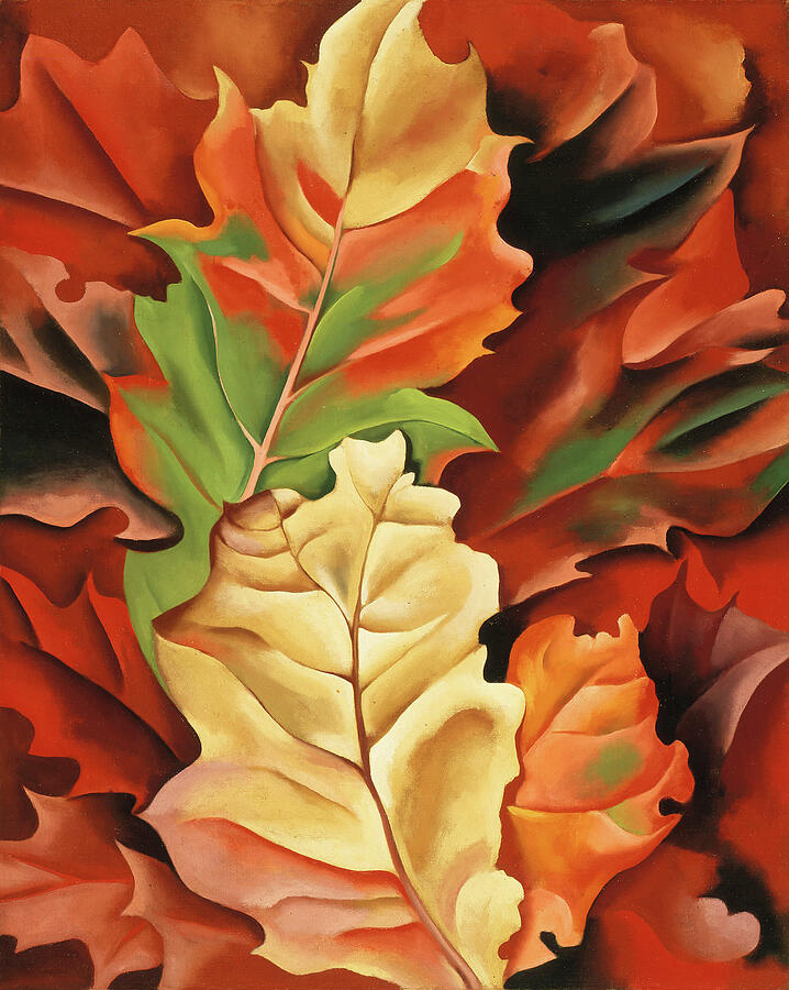 Autumn leaves, Lake George, NY - modernist nature pattern painting Painting by Georgia OKeeffe