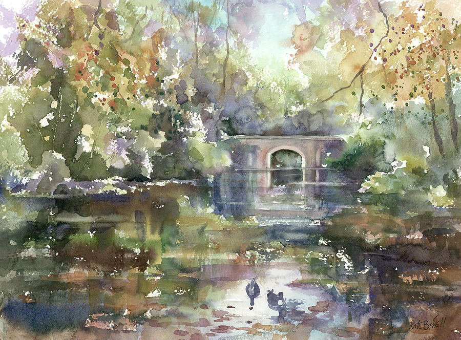 Autumn Leaves on the Lake Marlay Park Painting by Kate Bedell